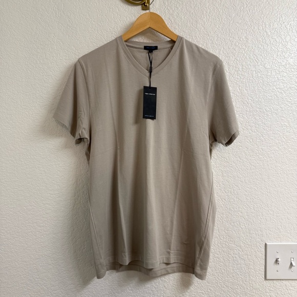 Patrick Assaraf Pima Cotton Stretch V-Neck T-Shirt Aluminum Size Medium - Picture 1 of 6
